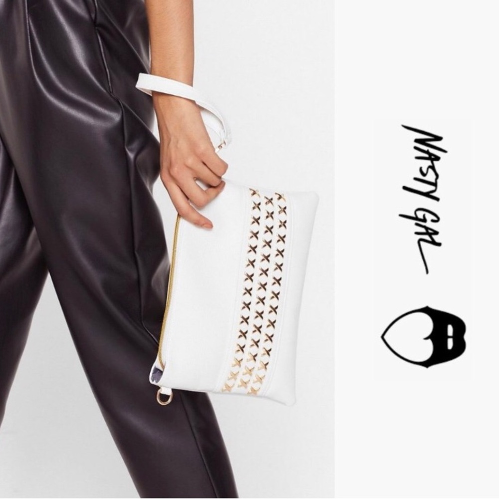 Nasty Gal Faux Leather Stud Clutch Wristlet Bag NWT